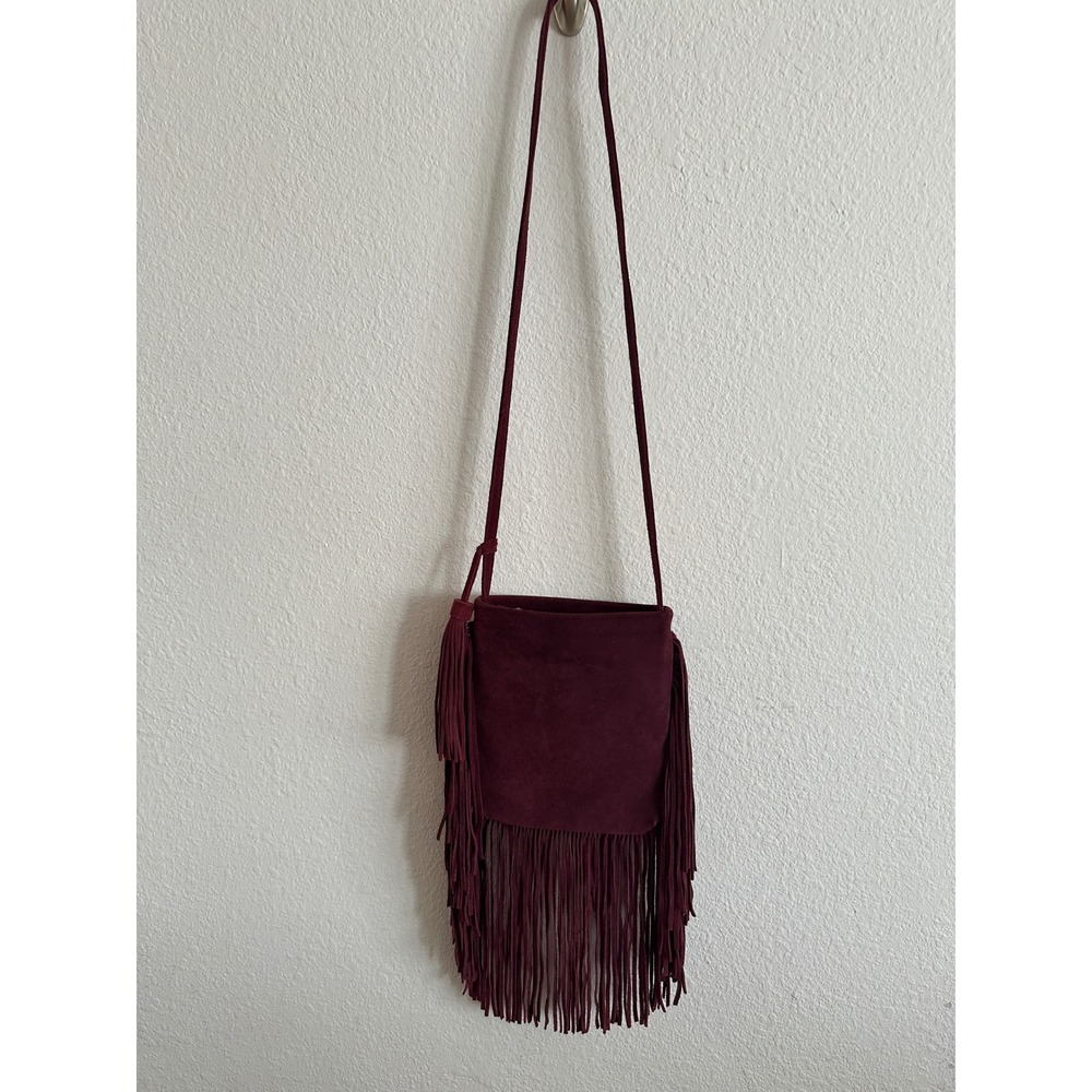 Monserat De Lucca Burgundy Suede Fringe Tassel Crossbody Bag Boho Western OS